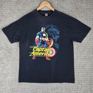 Vintage 2002 Marvel Captain America Mad Engine T-Shirt Mens Large Black Graphic